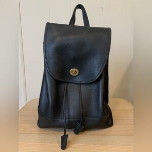 Vintage Coach Daypack Black Leather Drawstring Backpack